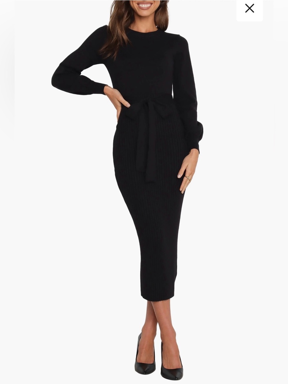 NWT Petal & Pup Sz L/XL Black Helena Belted Long Sleeve Sweater Dress Ret $89!